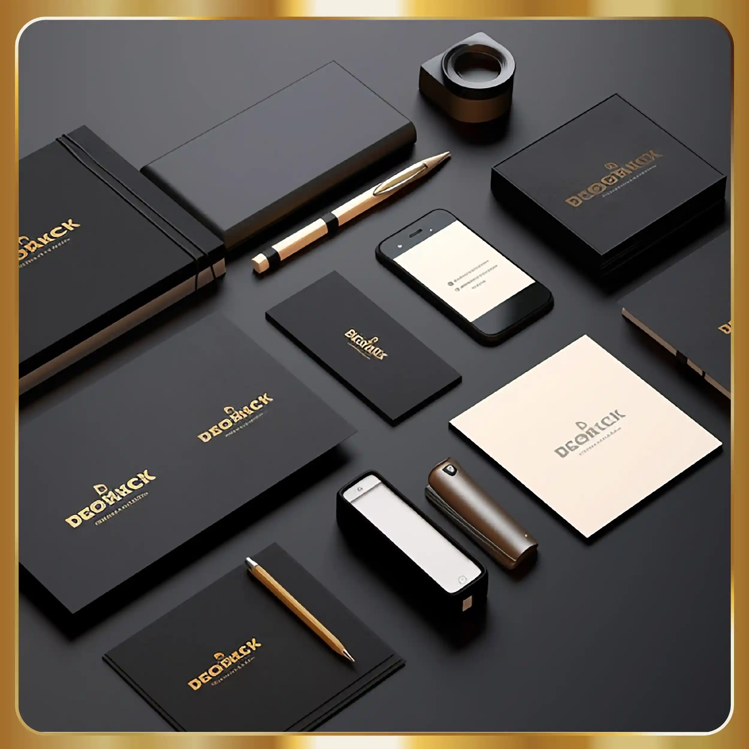 Elegant black and gold branding set